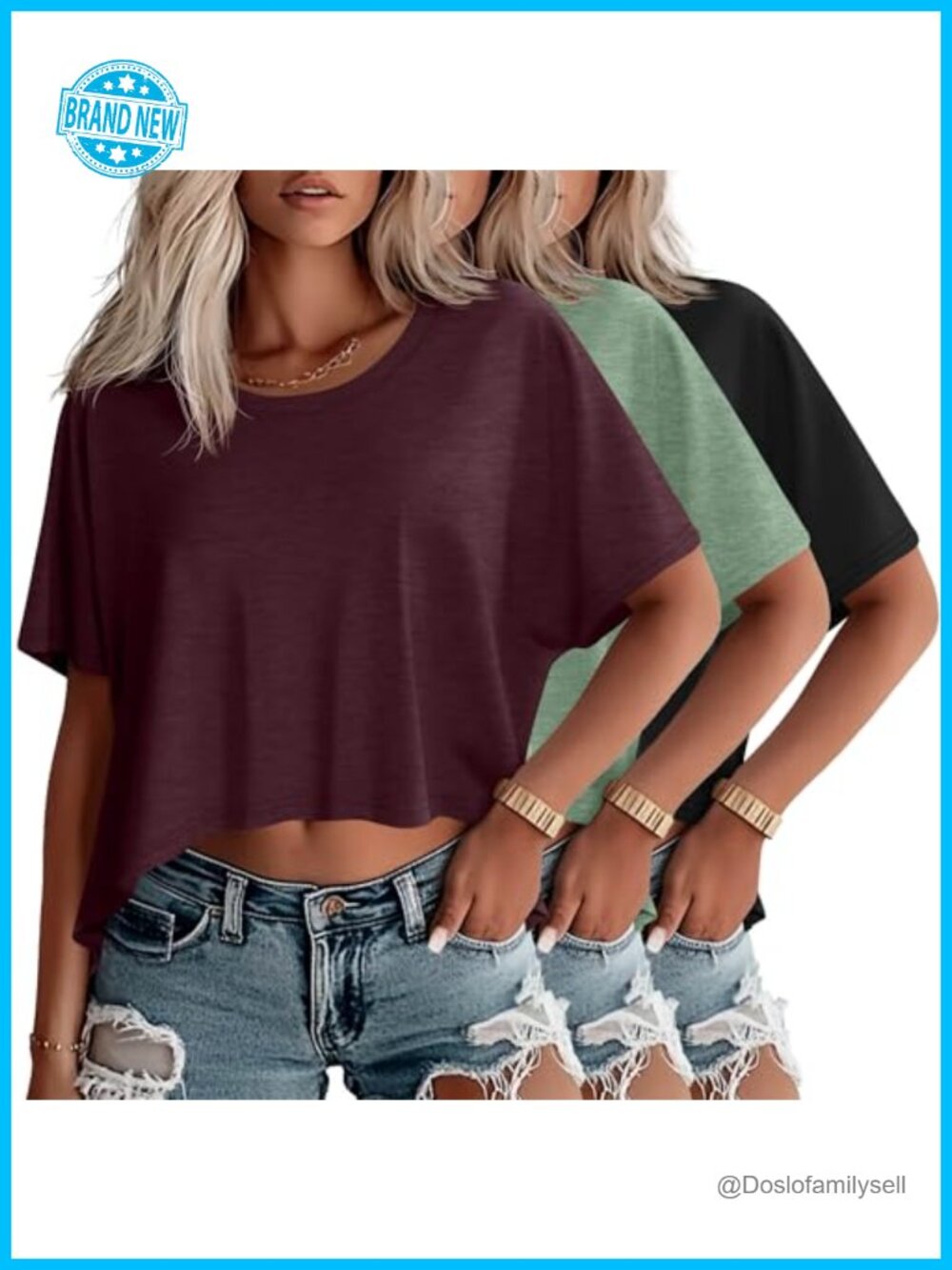 Oversized Cropped T-Shirt Set Crew Neck Short Sleeve Casual Boxy Tee